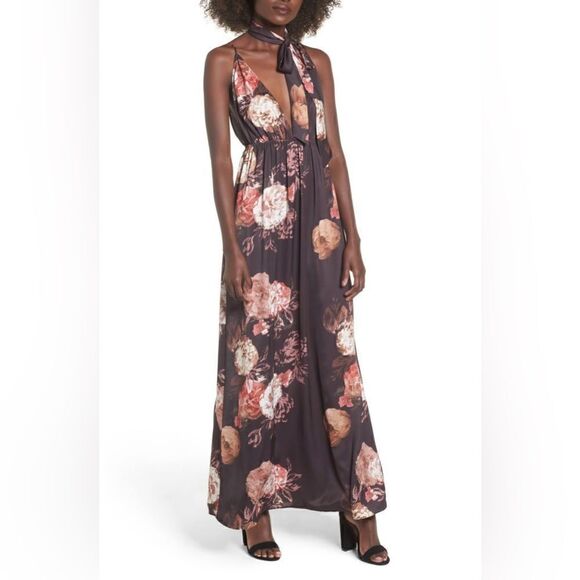 Tularosa Dusk Vintage Maxi Dress Floral Side Slit L - Picture 1 of 8